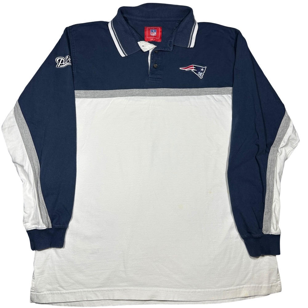 NFL‎ New England Patriots Long Sleeve Polo Shirt Mens XL Navy Blue Colorblock